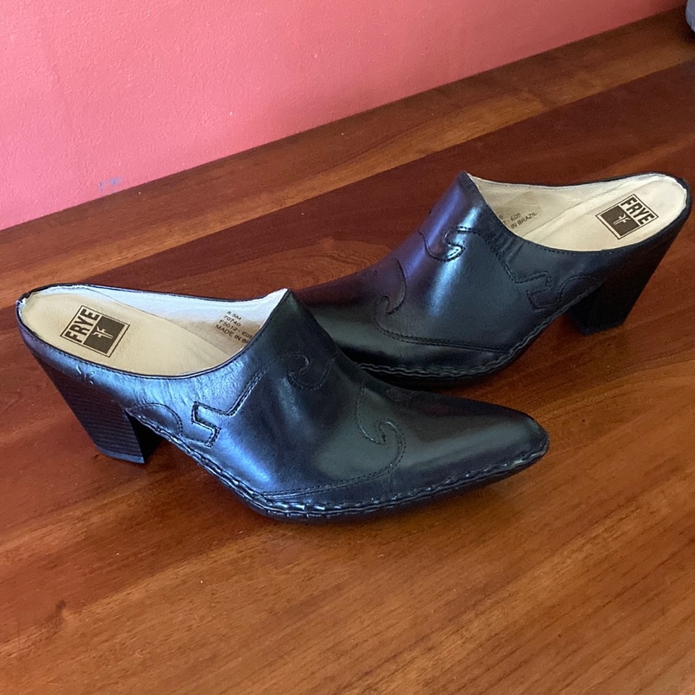 FRYE western heeled leather mules